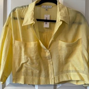 NWT Woven Gauzy Cropped Buttonfront Blouse